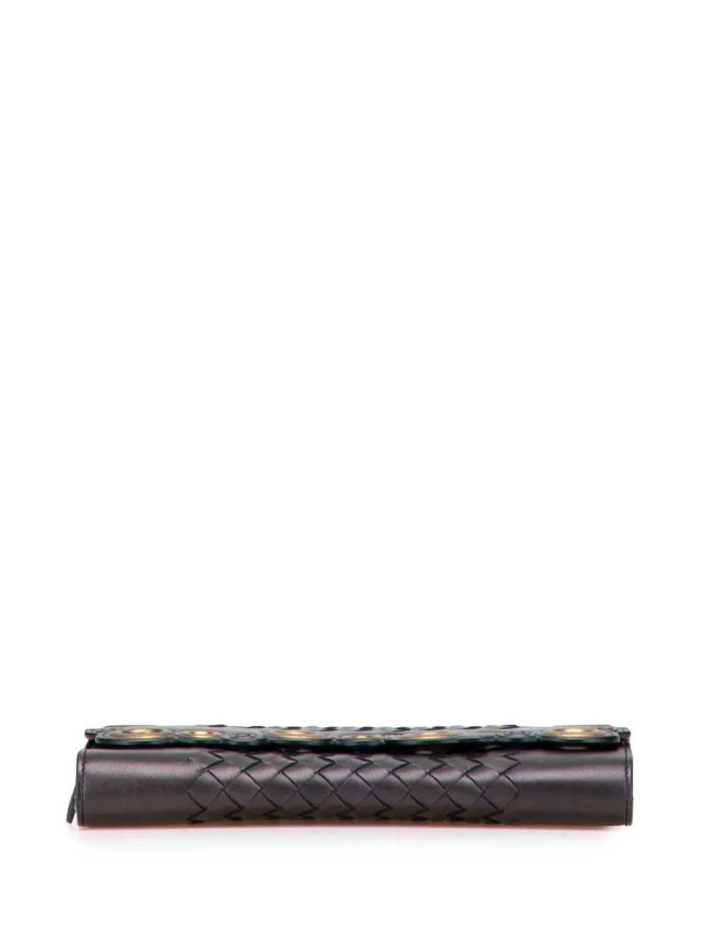 Pre-owned Bottega Veneta 2012-2025 Nappa Intrecciato Grommet Scalloped Edge Wallet Long Wallets In Black