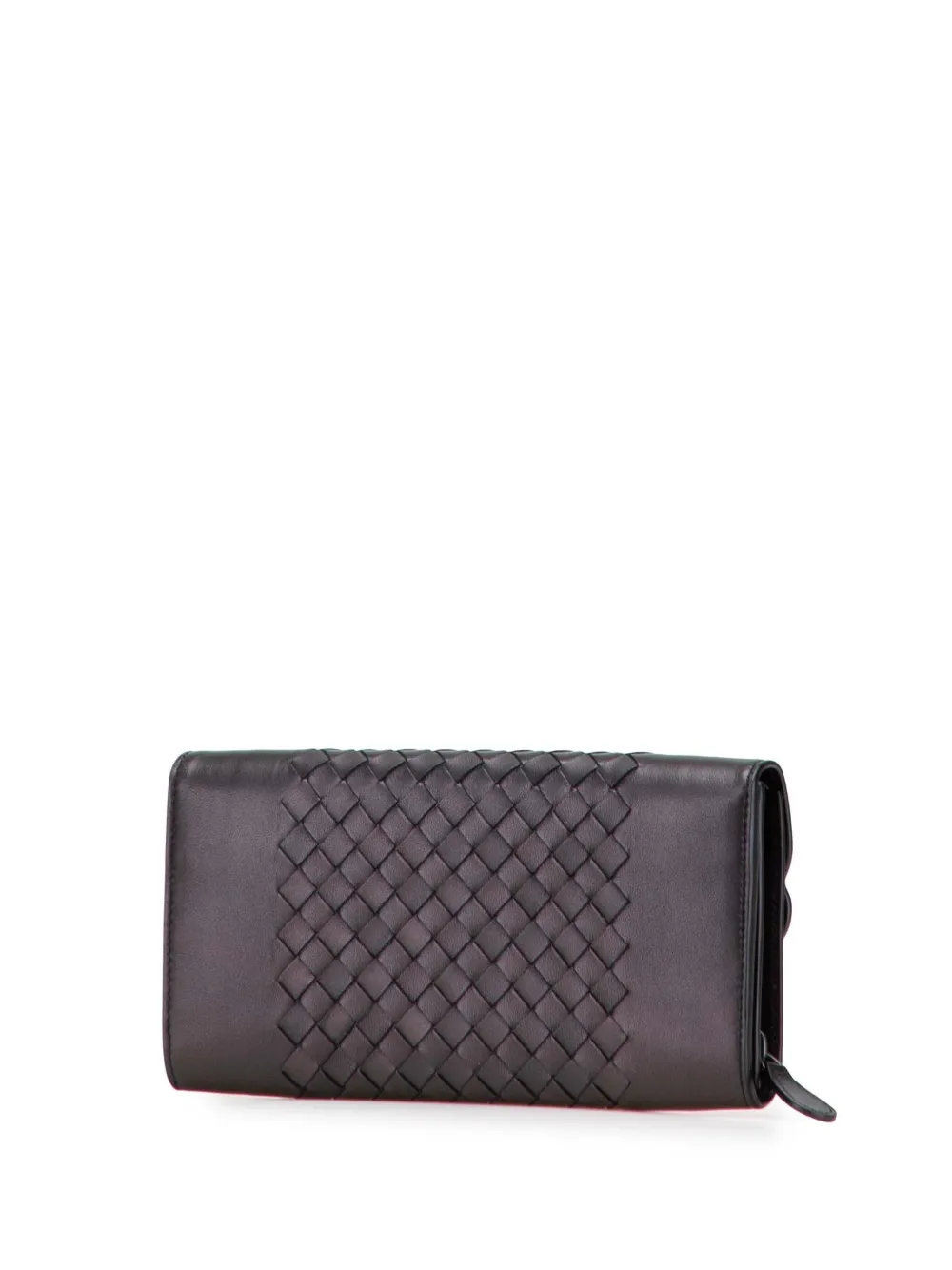 Pre-owned Bottega Veneta 2012-2025 Nappa Intrecciato Grommet Scalloped Edge Wallet Long Wallets In Black
