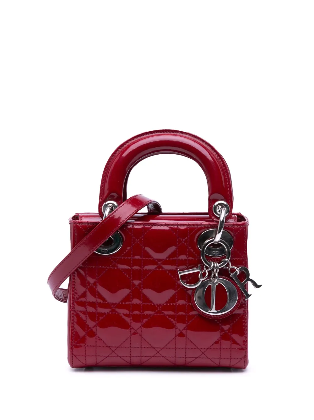 Pre-owned Dior 2014 Mini Patent Cannage Lady  Satchel In Red