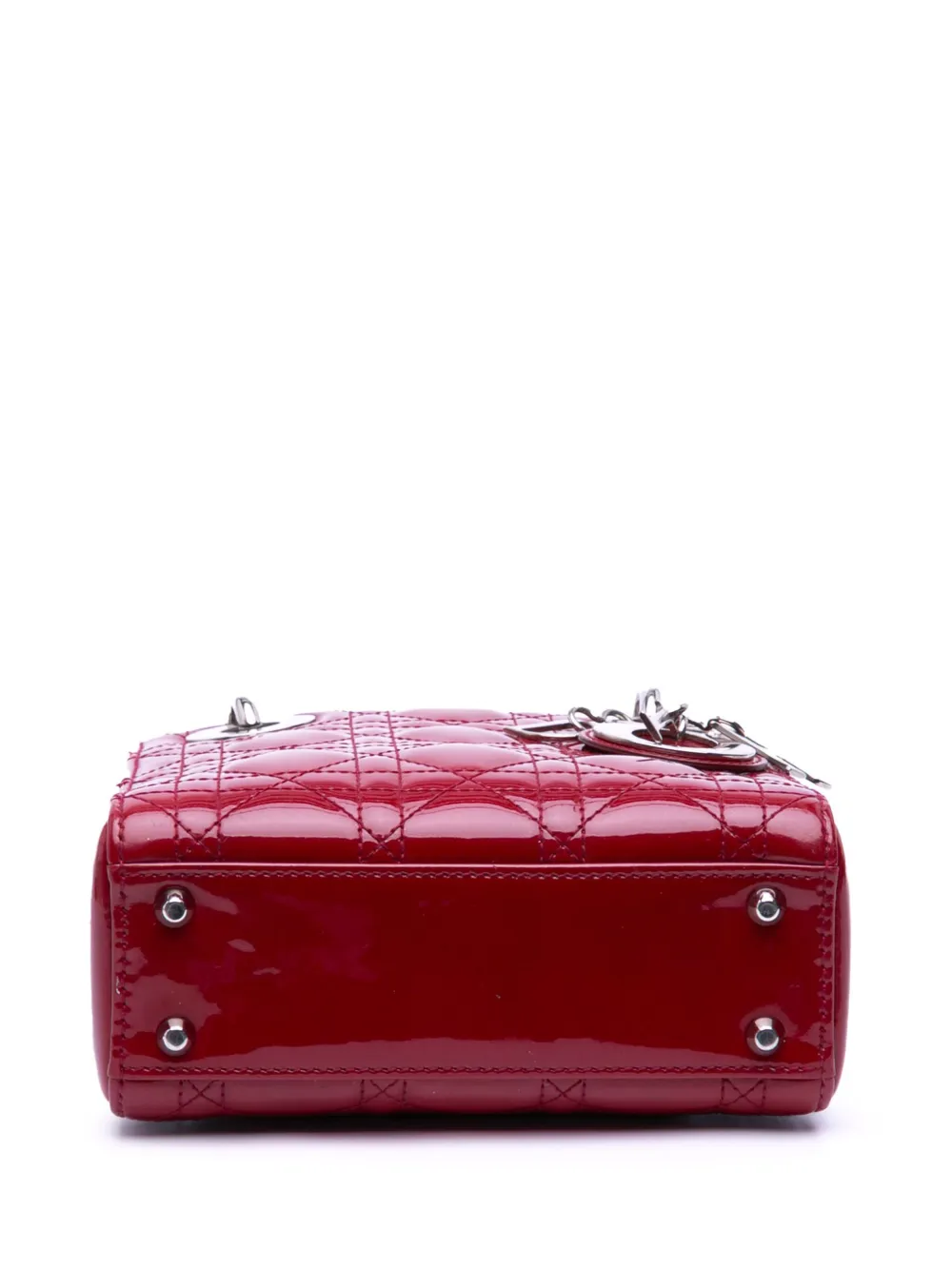Pre-owned Dior 2014 Mini Patent Cannage Lady  Satchel In Red