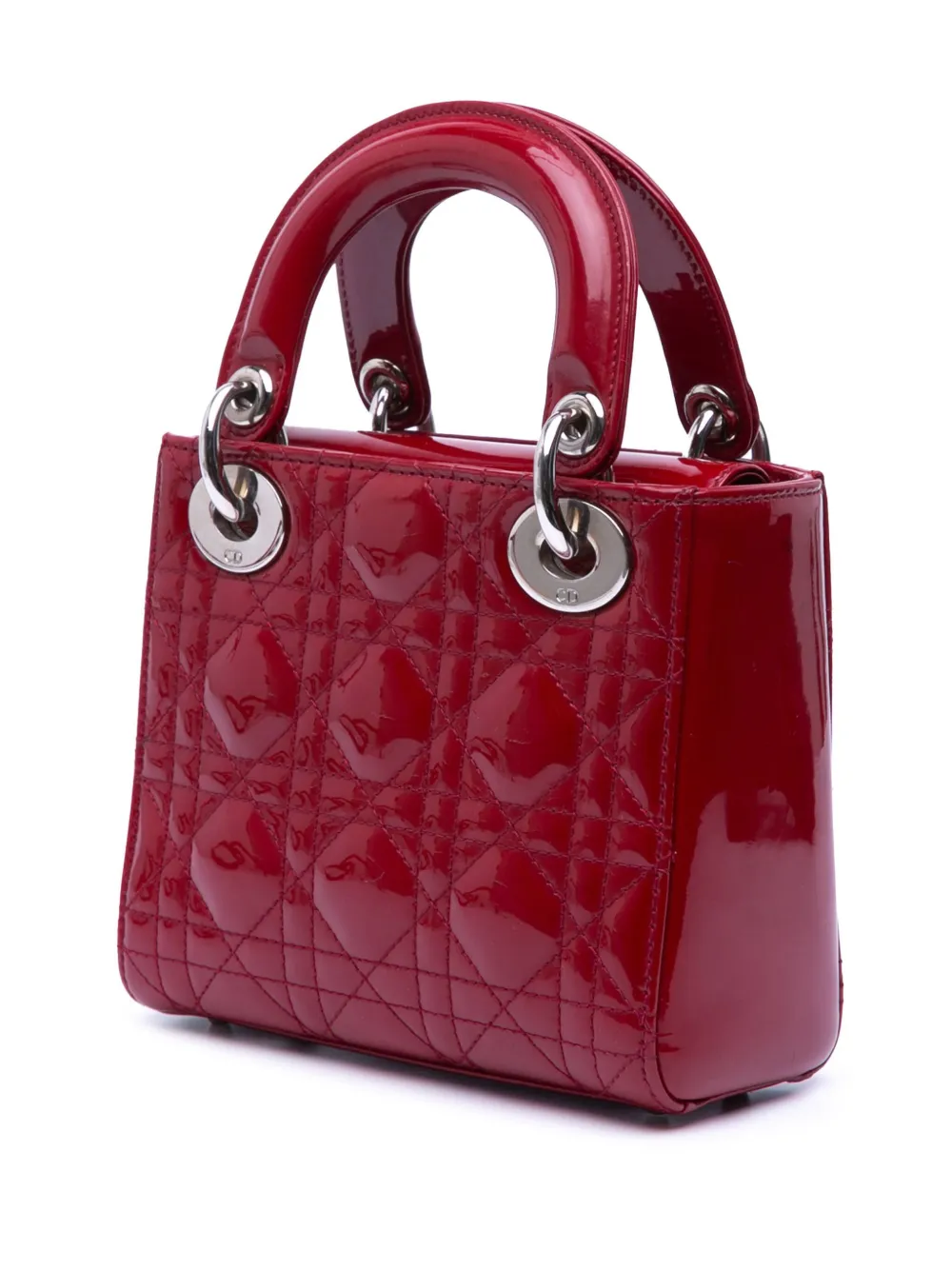 Pre-owned Dior 2014 Mini Patent Cannage Lady  Satchel In Red