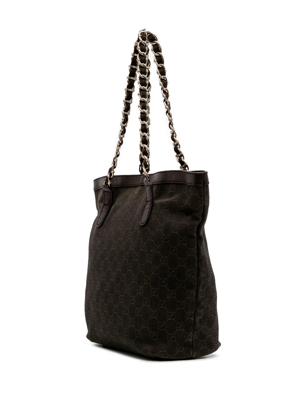 Pre-owned Gucci 2016-2025 Gg Denim Capri Tote Bag In Brown