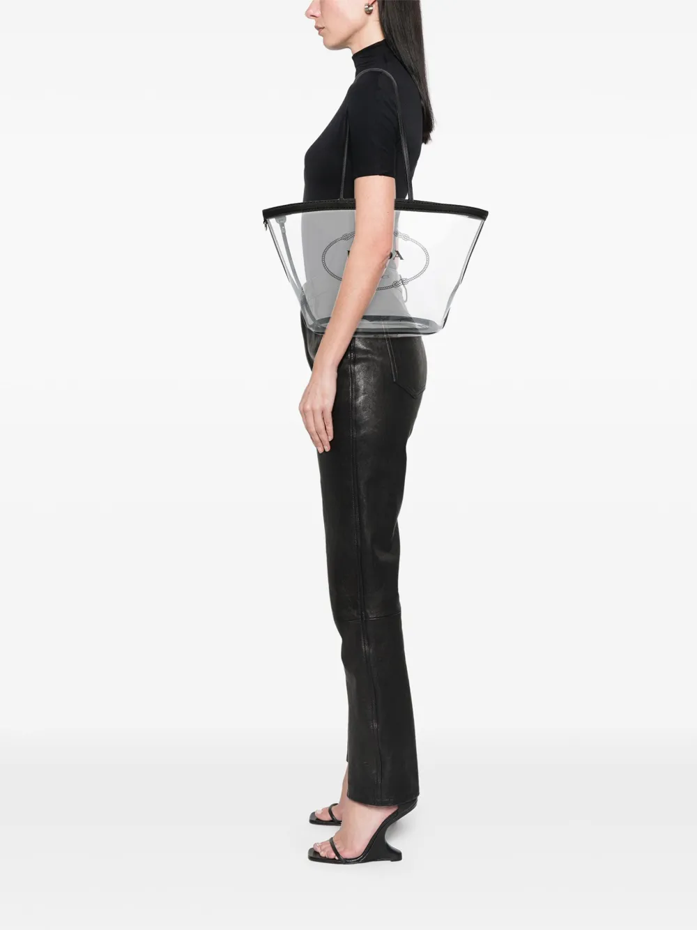 Pre-owned Prada 2010-2025 Pvc Canapa Logo Shopper Tote Bag In Black