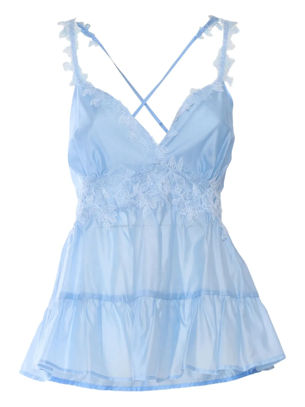 Ermanno Scervino Top met ruches en kanten afwerking Blauw