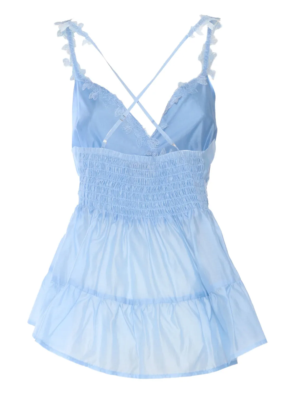 Ermanno Scervino Top met ruches en kanten afwerking Blauw