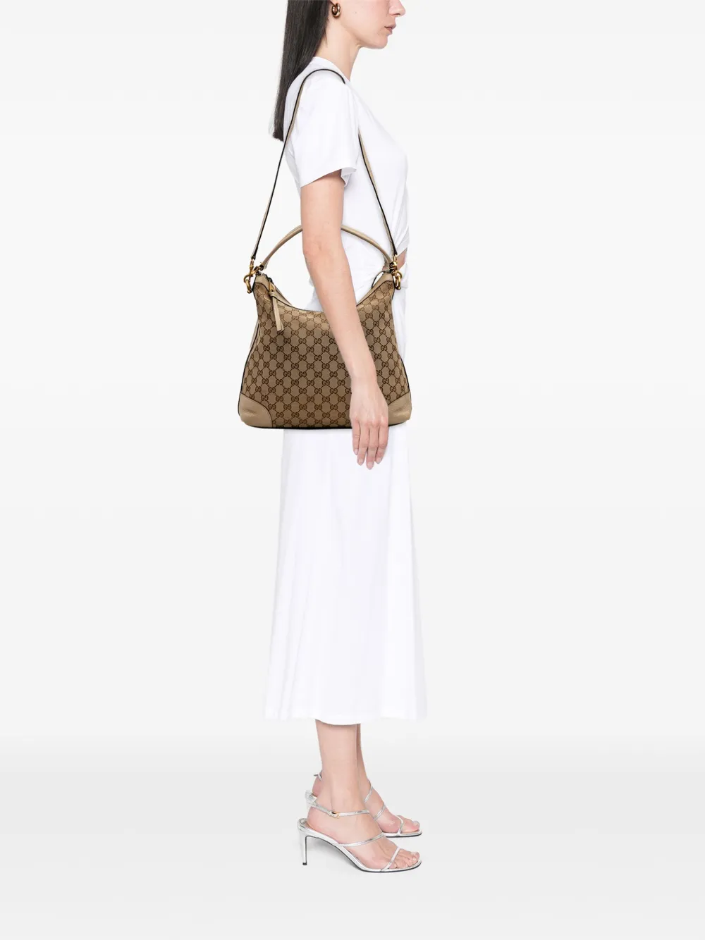 Pre-owned Gucci 2016-2025 Small Miss Gg Canvas Hobo Satchel In Brown