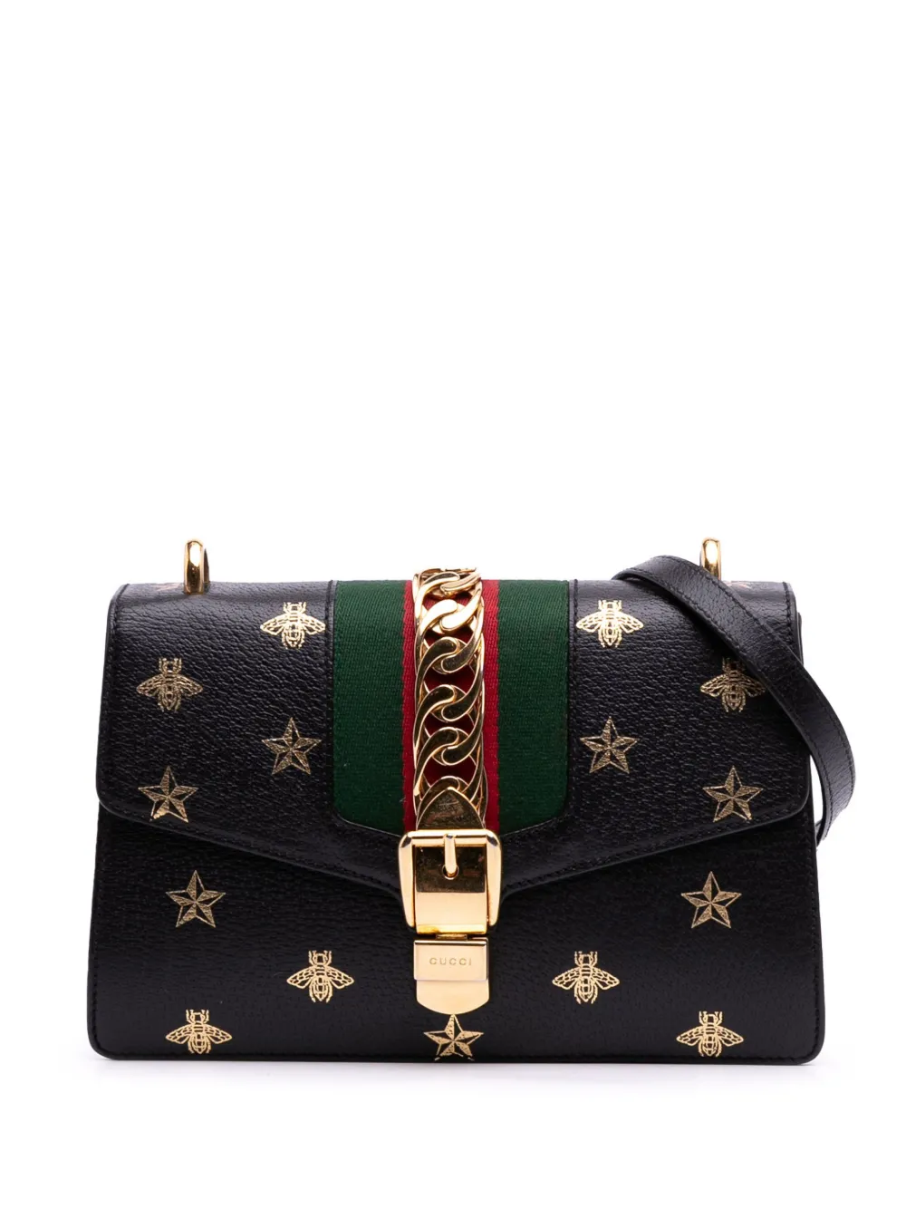 Pre-owned Gucci 2016-2025 Small Leather Bee Star Sylvie Satchel In Black