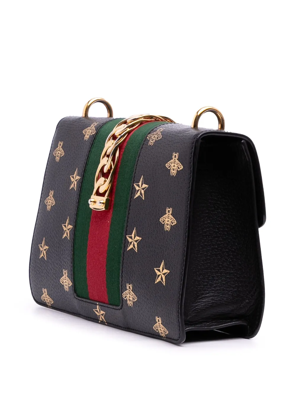 Pre-owned Gucci 2016-2025 Small Leather Bee Star Sylvie Satchel In Black