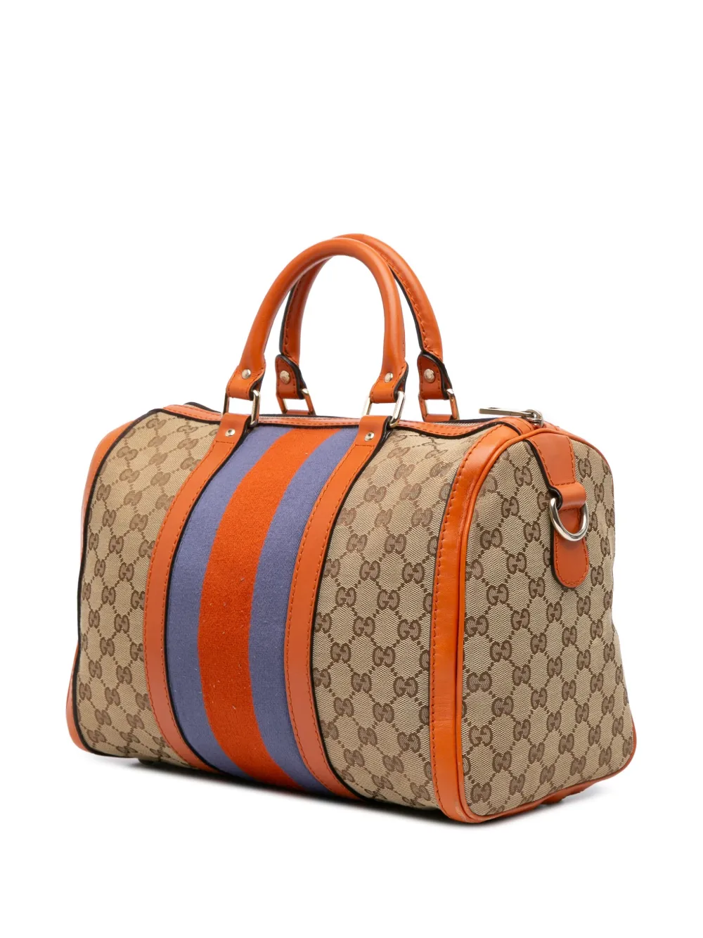 Pre-owned Gucci 2016-2025 Gg Canvas Web Joy Boston Bag Satchel In Brown