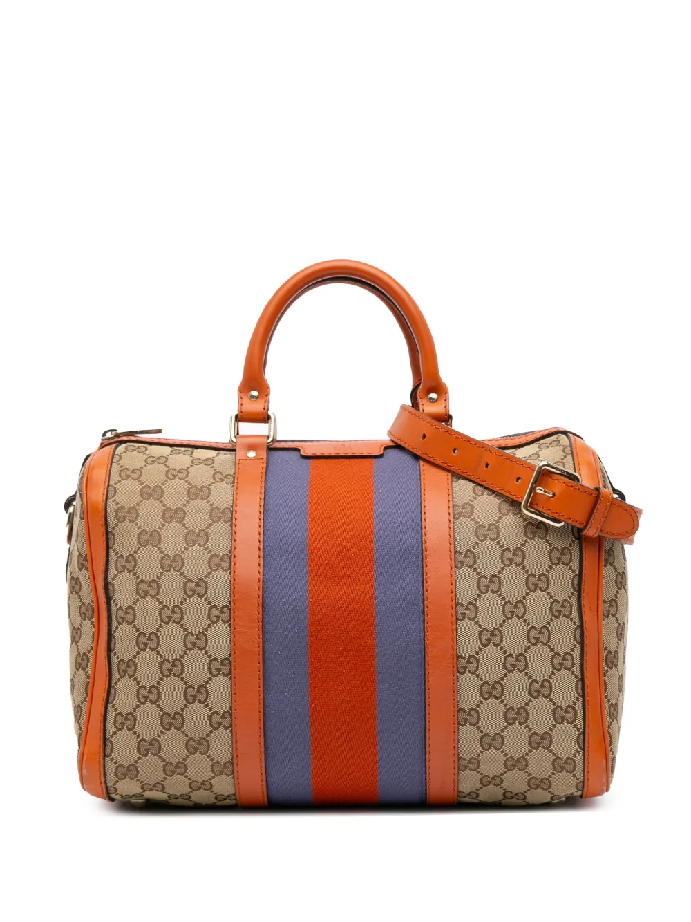 Pre-owned Gucci 2016-2025 Gg Canvas Web Joy Boston Bag Satchel In Brown
