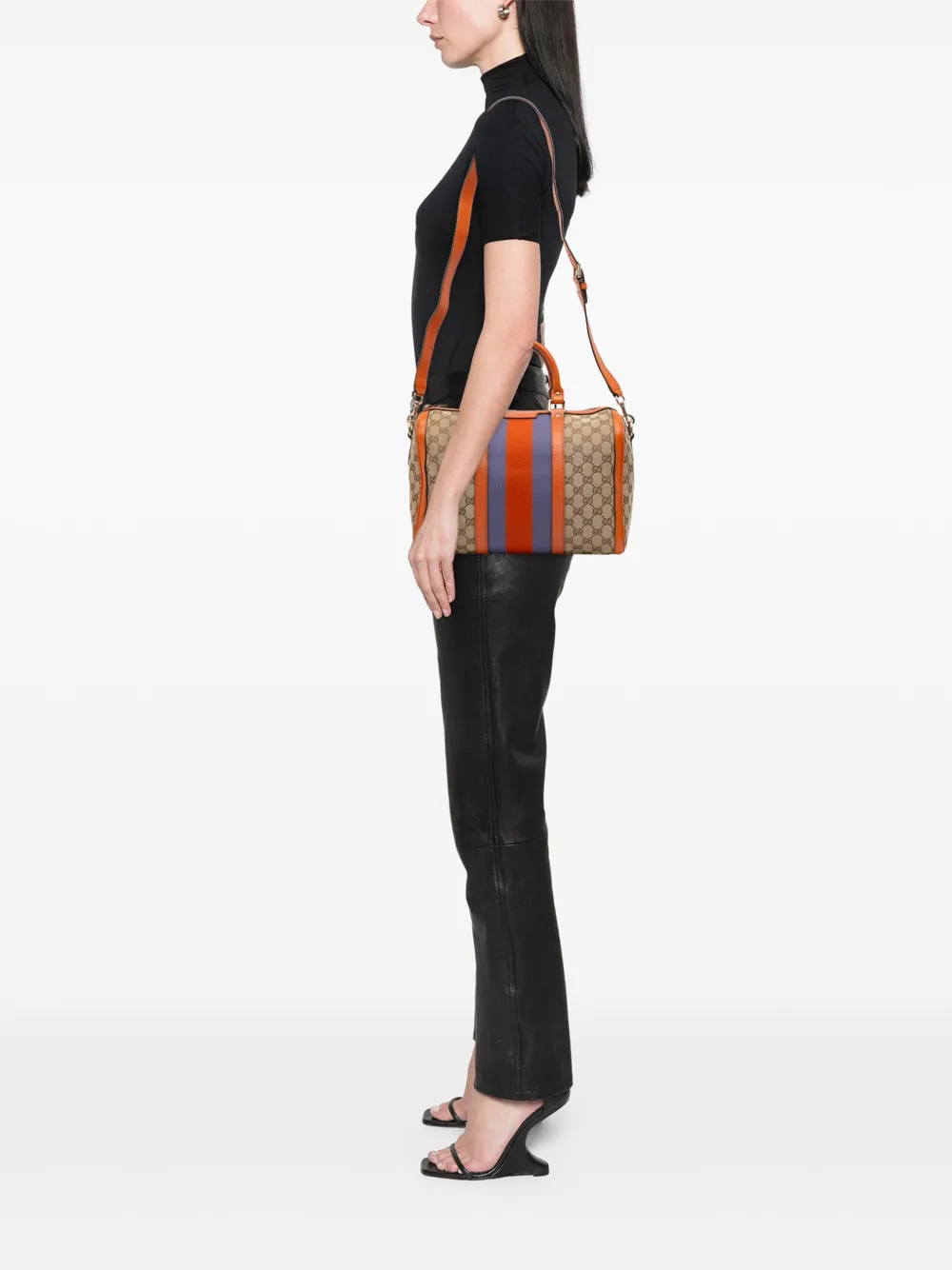 Pre-owned Gucci 2016-2025 Gg Canvas Web Joy Boston Bag Satchel In Brown