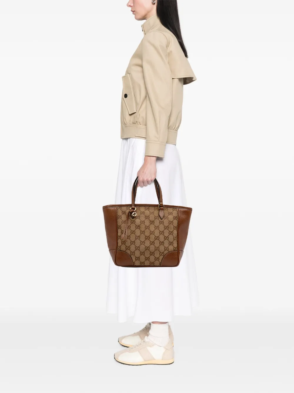 Pre-owned Gucci 2016-2025 Small Gg Canvas Bree Satchel In Brown