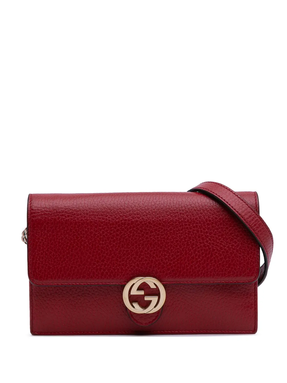 Pre-owned Gucci 2016-2025 Leather Interlocking G Dollar Wallet On Chain Crossbody Bag In Red