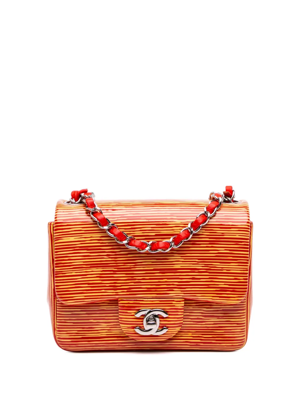CHANEL Pre-Owned 2013-2014 Mini Square Classic Patent Striped Single CHANEL Pre-Owned 2013-2014 Mini Square Classic Patent Striped Single