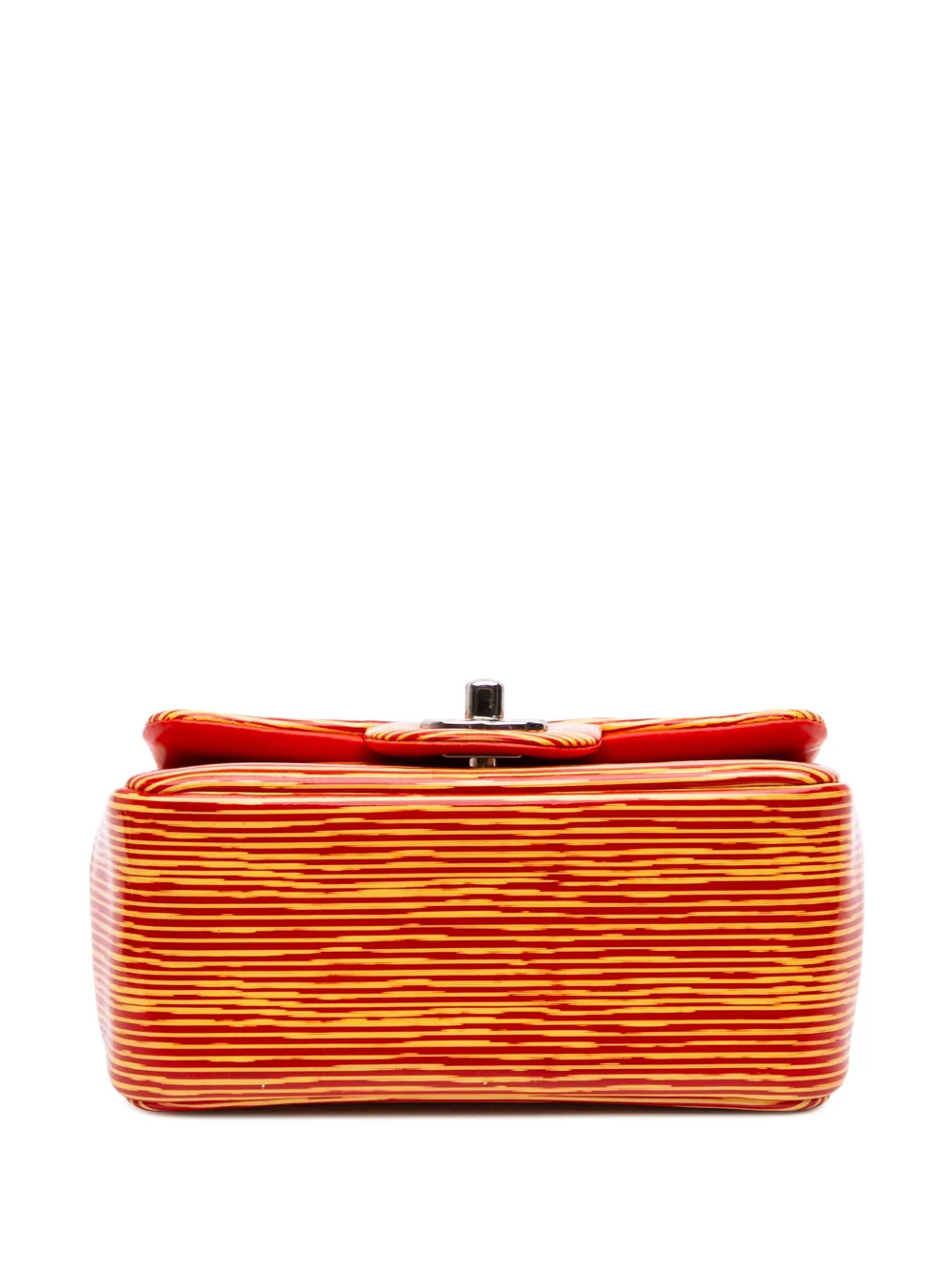 Pre-owned Chanel 2013-2014 Mini Square Classic Patent Striped Single Flap Crossbody Bag In Orange