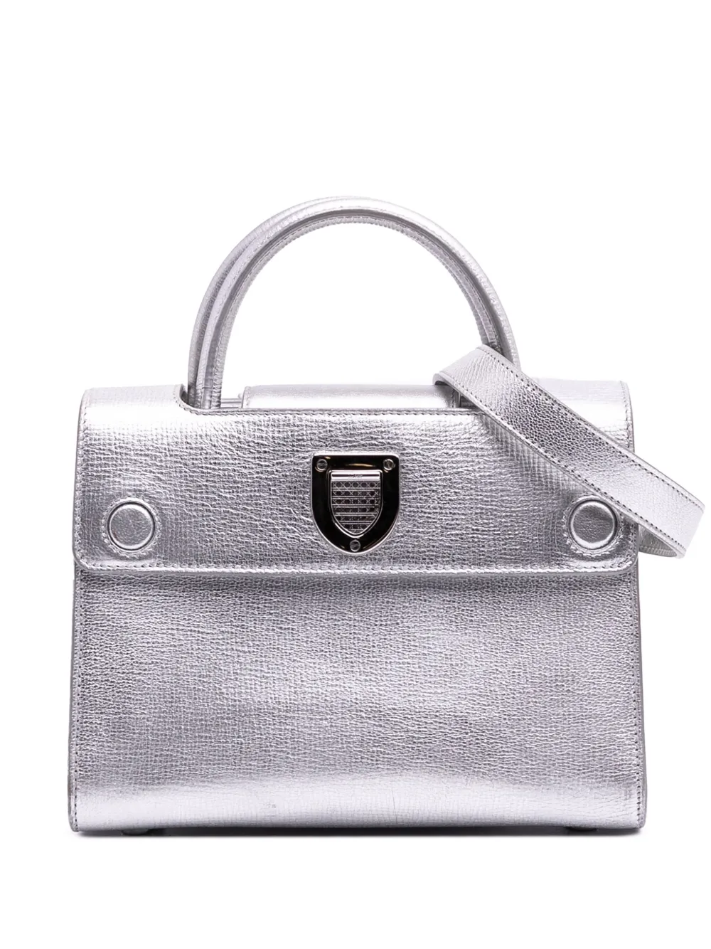 Pre-owned Dior 2018 Mini Grained Calfskin Ever Satchel In Silver