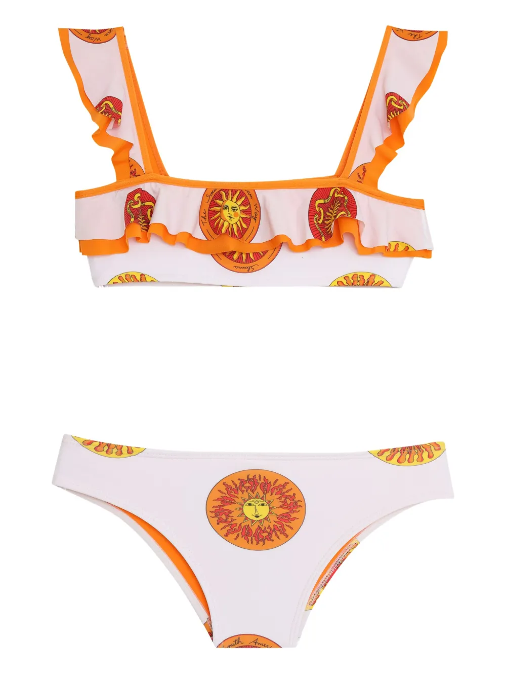 Amir Slama Bikini met zonprint en ruches Wit