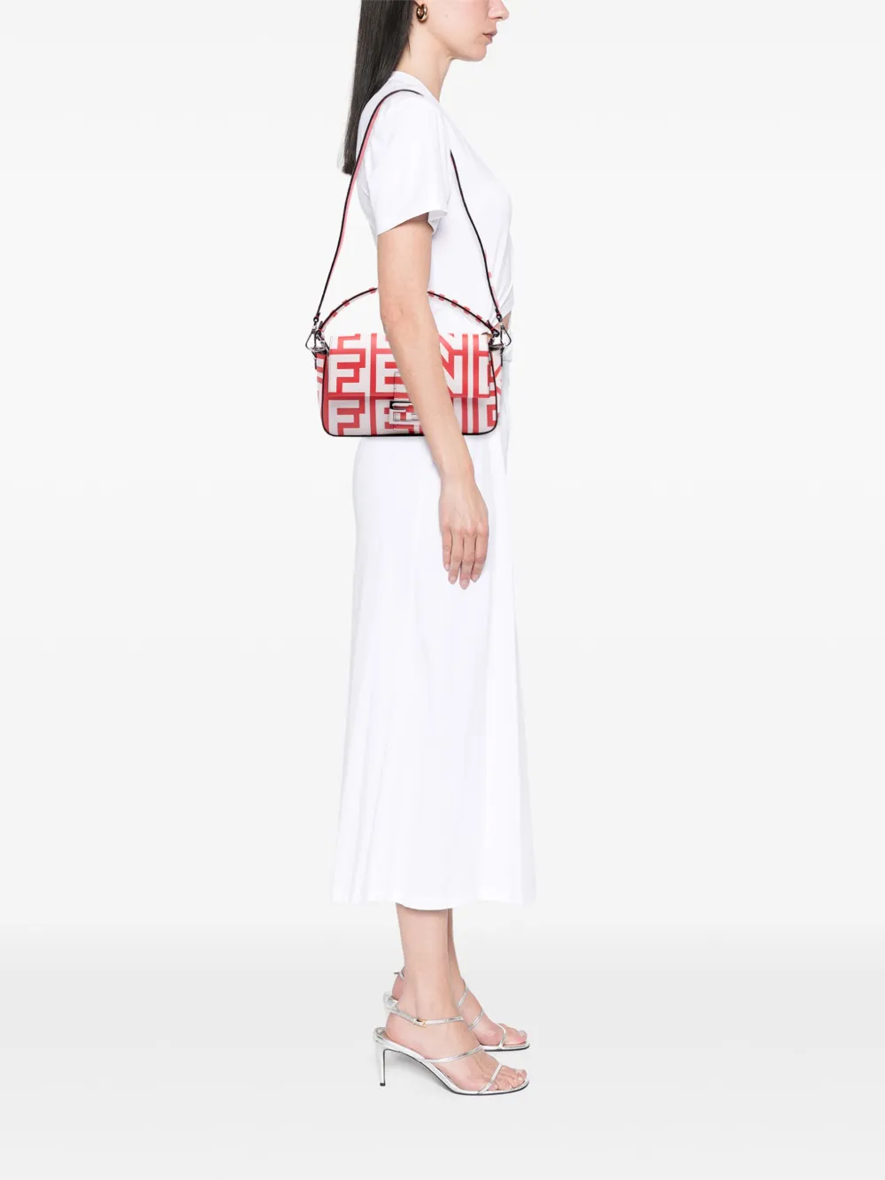 Pre-owned Fendi 2010-2025 Marc Jacobs Nappa Vitello King Logo Print Phone Baguette Satchel In Red