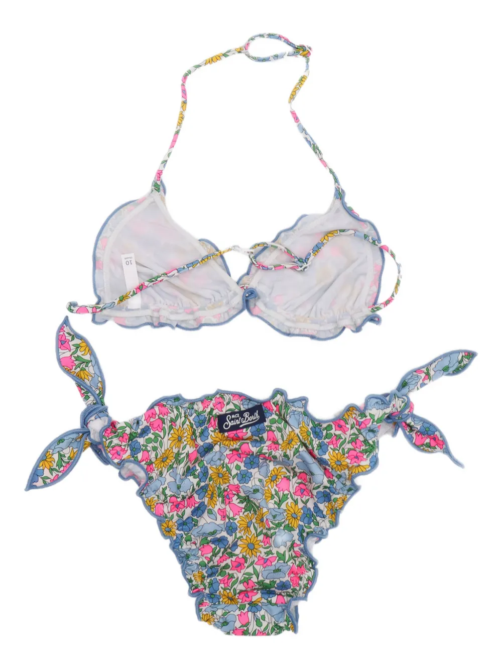 MC2 Saint Barth Kids Bikini met ruches en bloemenprint Blauw