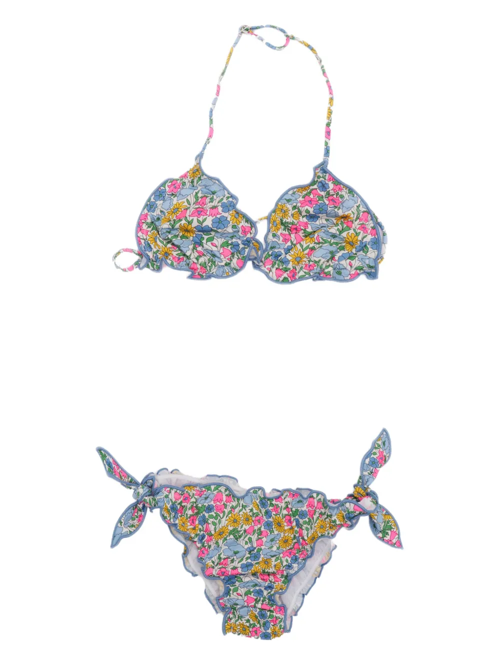 MC2 Saint Barth Kids Bikini met ruches en bloe print Blauw