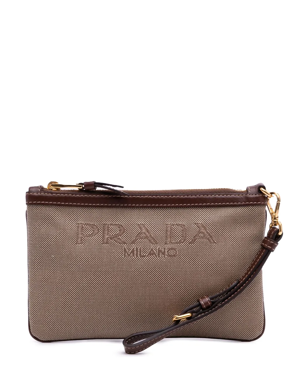 Pre-owned Prada 2013-2025 Canvas Canapa Logo Pouch In Brown