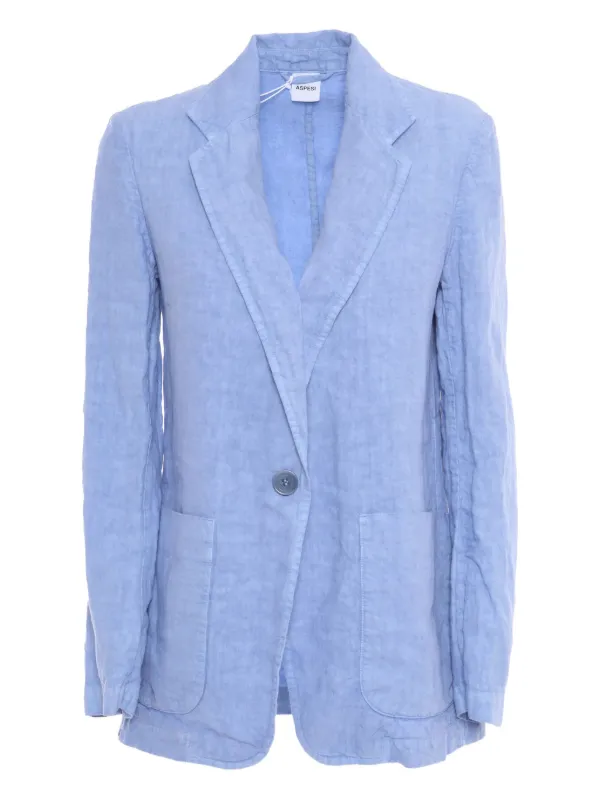ASPESI Single-button Linen Blazer in Blue