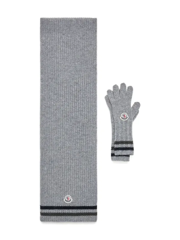 Moncler Enfant Conjunto De Tricô Com Patch De Logo | Cinza