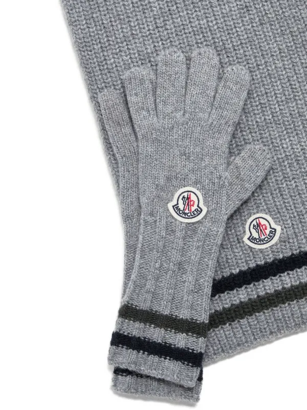 Moncler Enfant Conjunto De Tricô Com Patch De Logo | Cinza