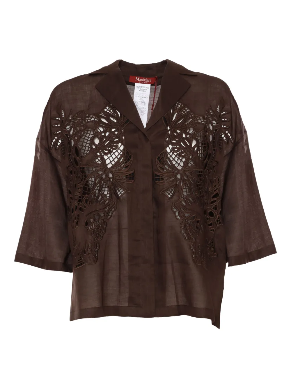 Max Mara Legno blouse met borduurwerk Bruin