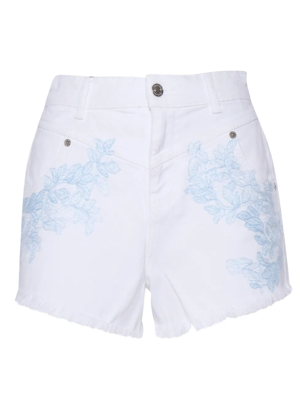 Ermanno Scervino Shorts met geborduurde bloemen en franje Wit