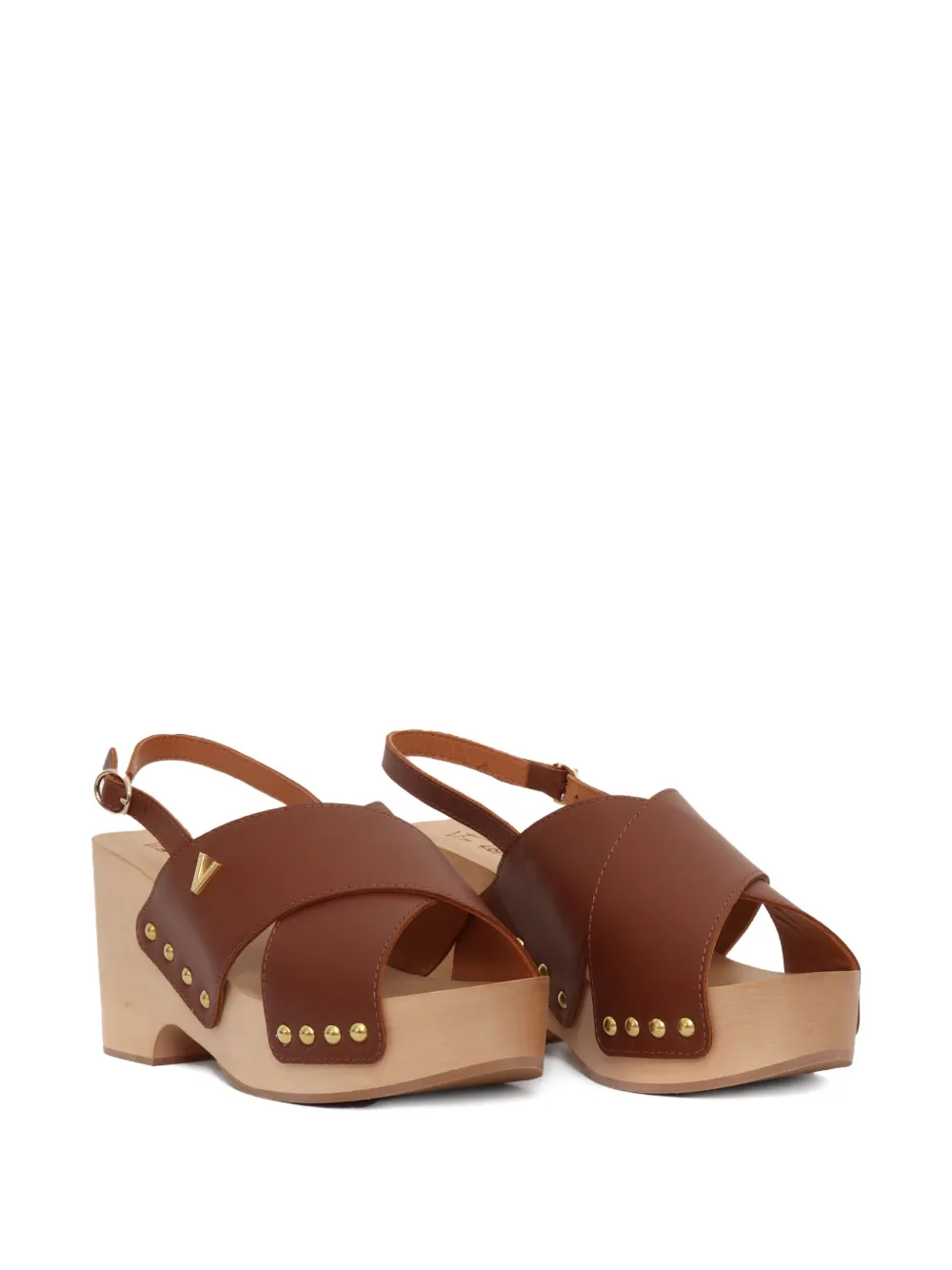 Via Roma 15 100mm cross-strap wooden-sole sandals Brown
