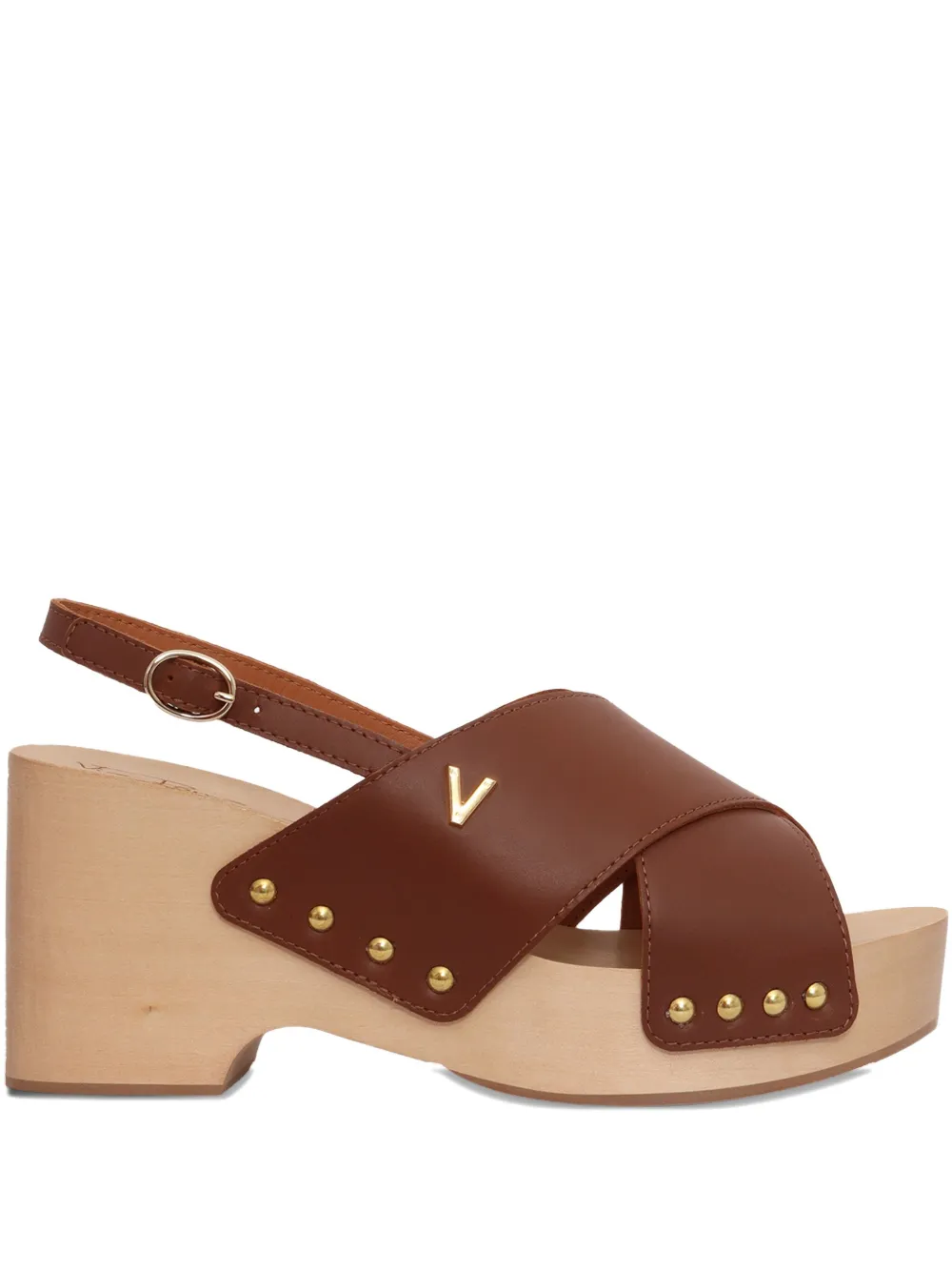 Via Roma 15 100mm cross-strap wooden-sole sandals Brown