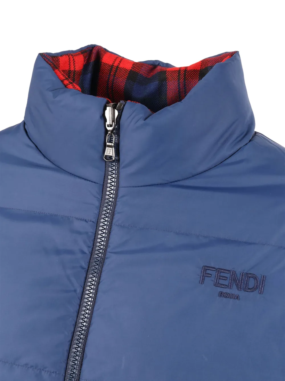 Fendi Kids Omkeerbaar donsjack met tartan-ruit Blauw