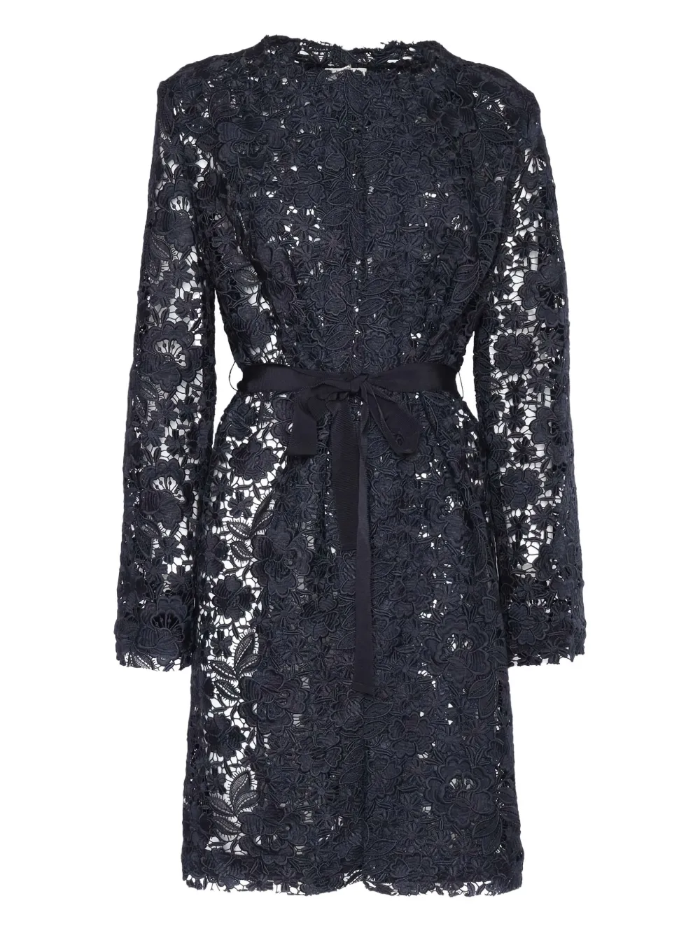 lace-panel belted jacket