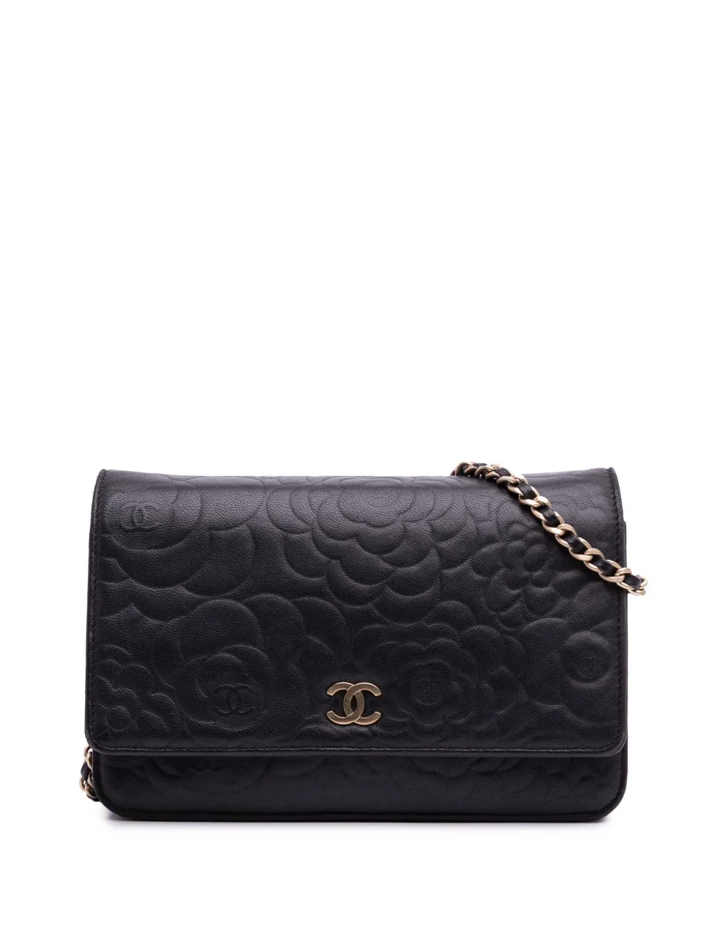 CHANEL Pre-Owned 2012 Lambskin Camellia Embossed Wallet On Chain CHANEL Pre-Owned 2012 Lambskin Camellia Embossed Wallet On Chain