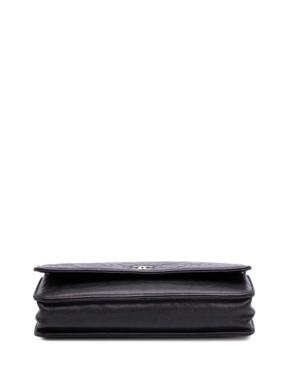 Pre-owned Chanel 2012 Lambskin Camellia Embossed Wallet On Chain Crossbody Bag In Black