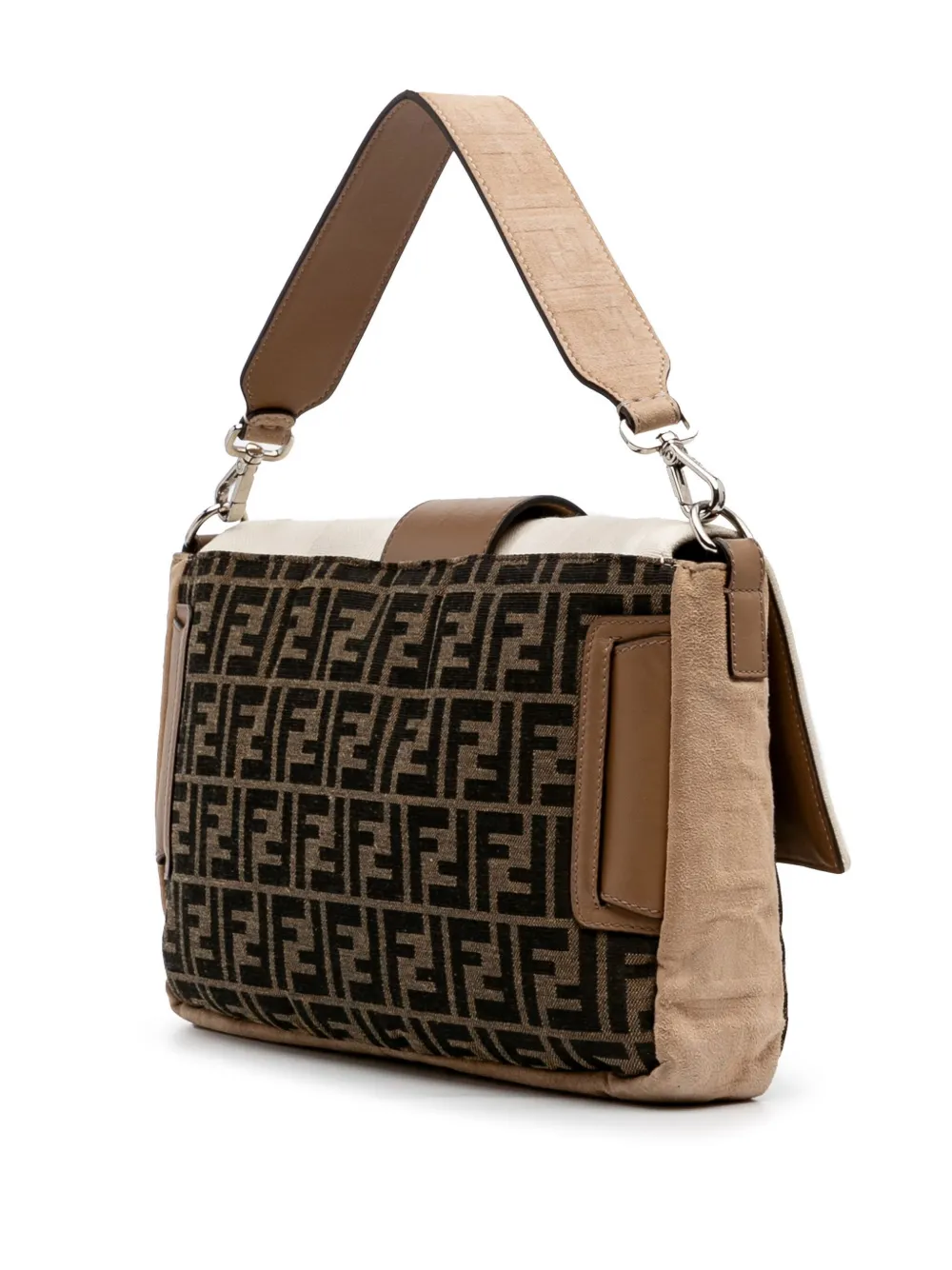 Pre-owned Fendi 2010-2025 Large Zucca And Pequin Canvas Convertible Baguette Satchel In Brown