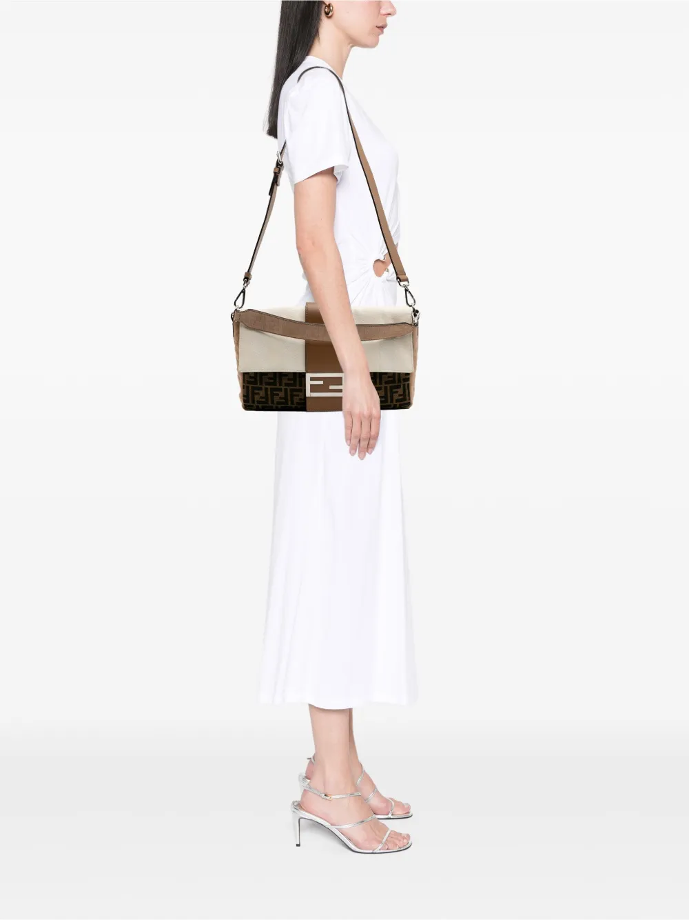 Pre-owned Fendi 2010-2025 Large Zucca And Pequin Canvas Convertible Baguette Satchel In Brown