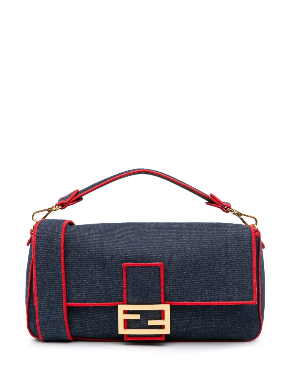 Pre-owned Fendi 2010-2025 Large Denim Baguette Satchel In Blue