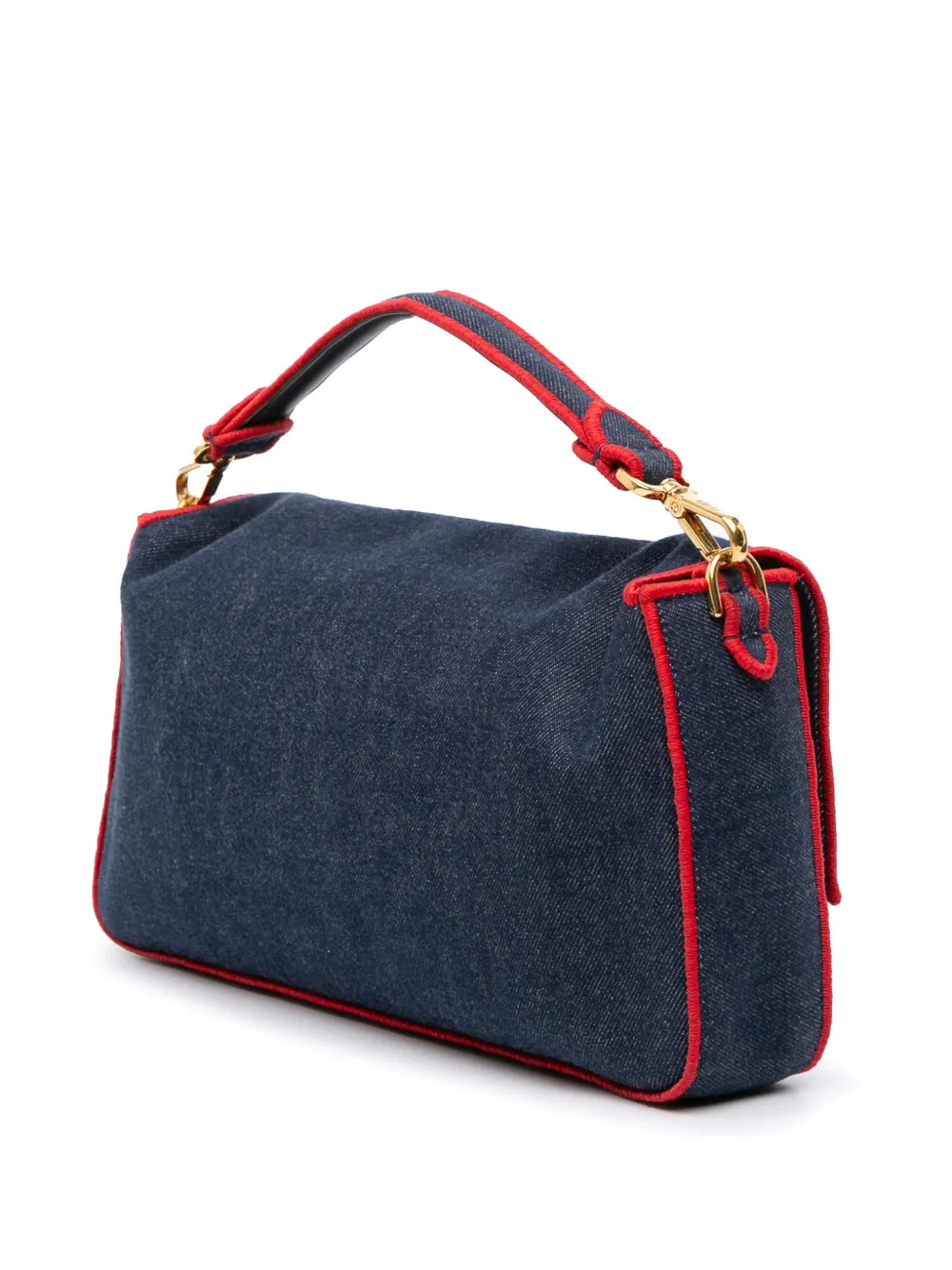 Pre-owned Fendi 2010-2025 Large Denim Baguette Satchel In Blue