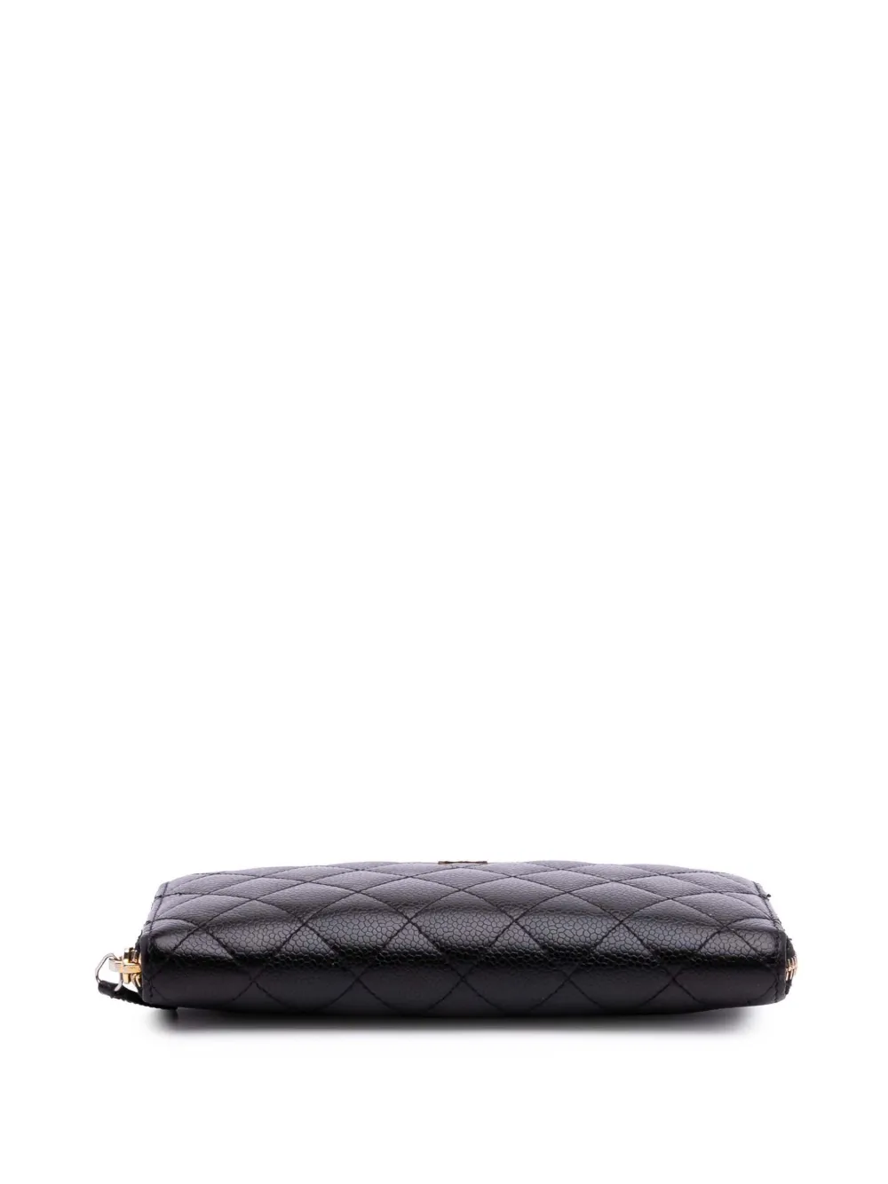 Pre-owned Chanel 2016-2017 Cc Quilted Caviar Zip Around Wallet Long Wallets In Black