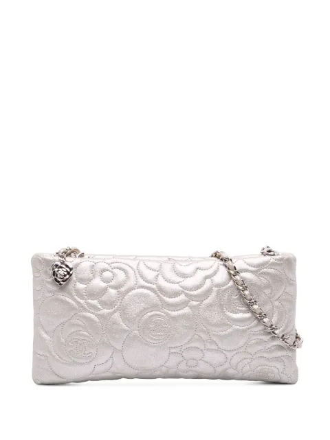 CHANEL Pre-Owned 2014-2015 Embossed Metallic Lambskin Camellia Chain Pochette handbag