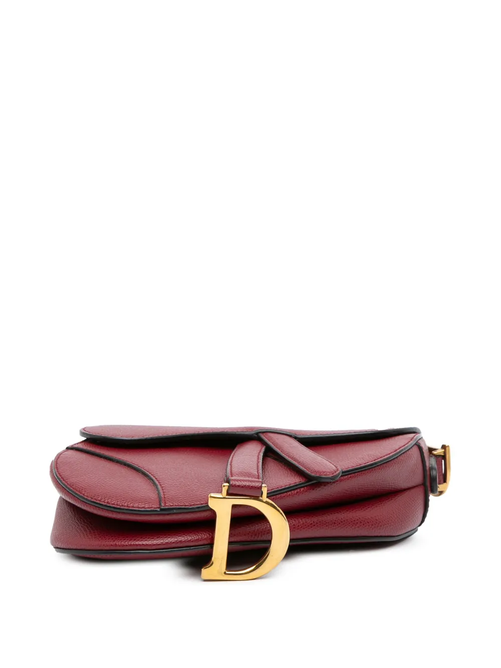 Pre-owned Dior 2018 Mini Grained Calfskin Saddle Bag Satchel In Red