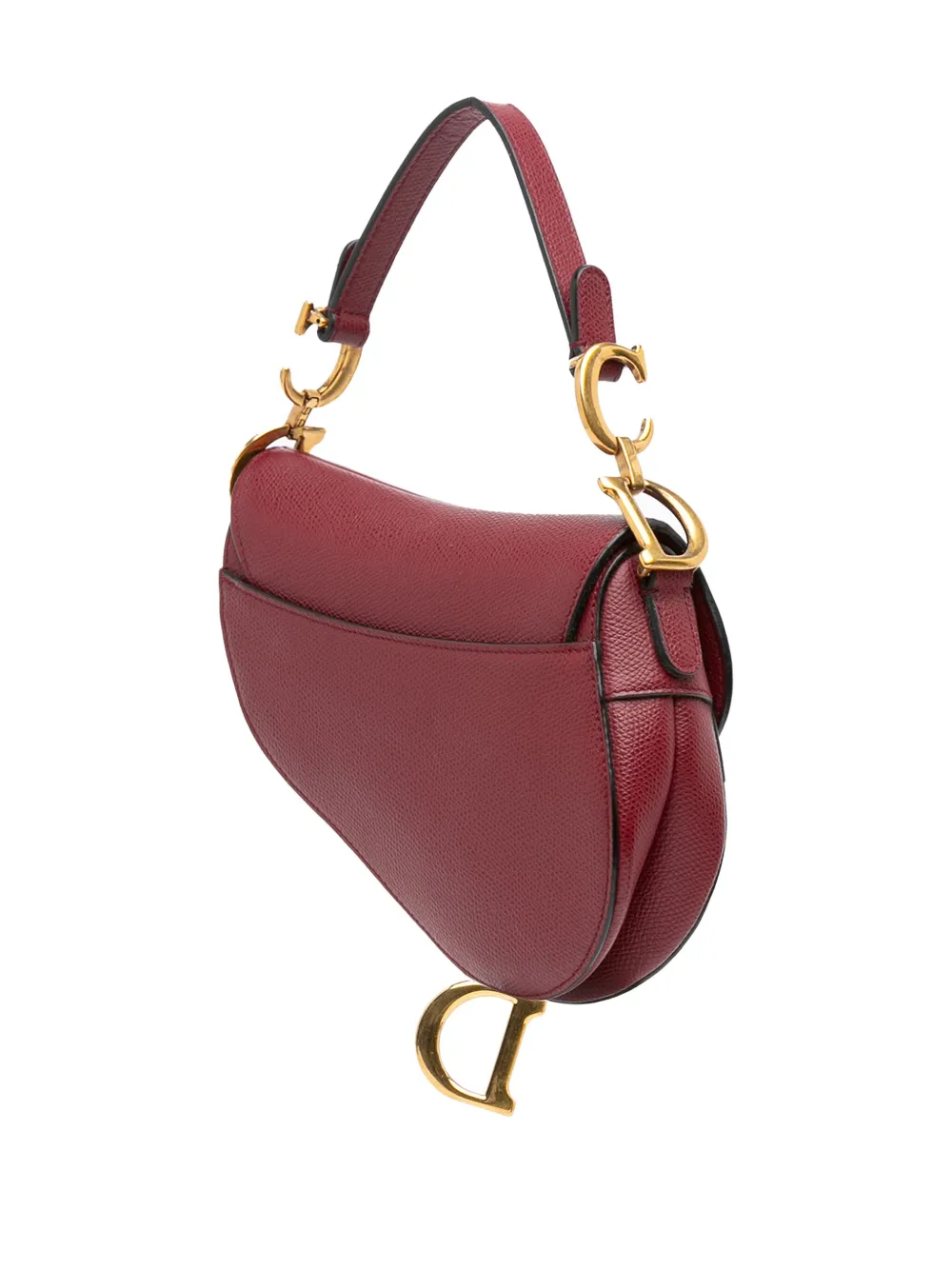 Pre-owned Dior 2018 Mini Grained Calfskin Saddle Bag Satchel In Red