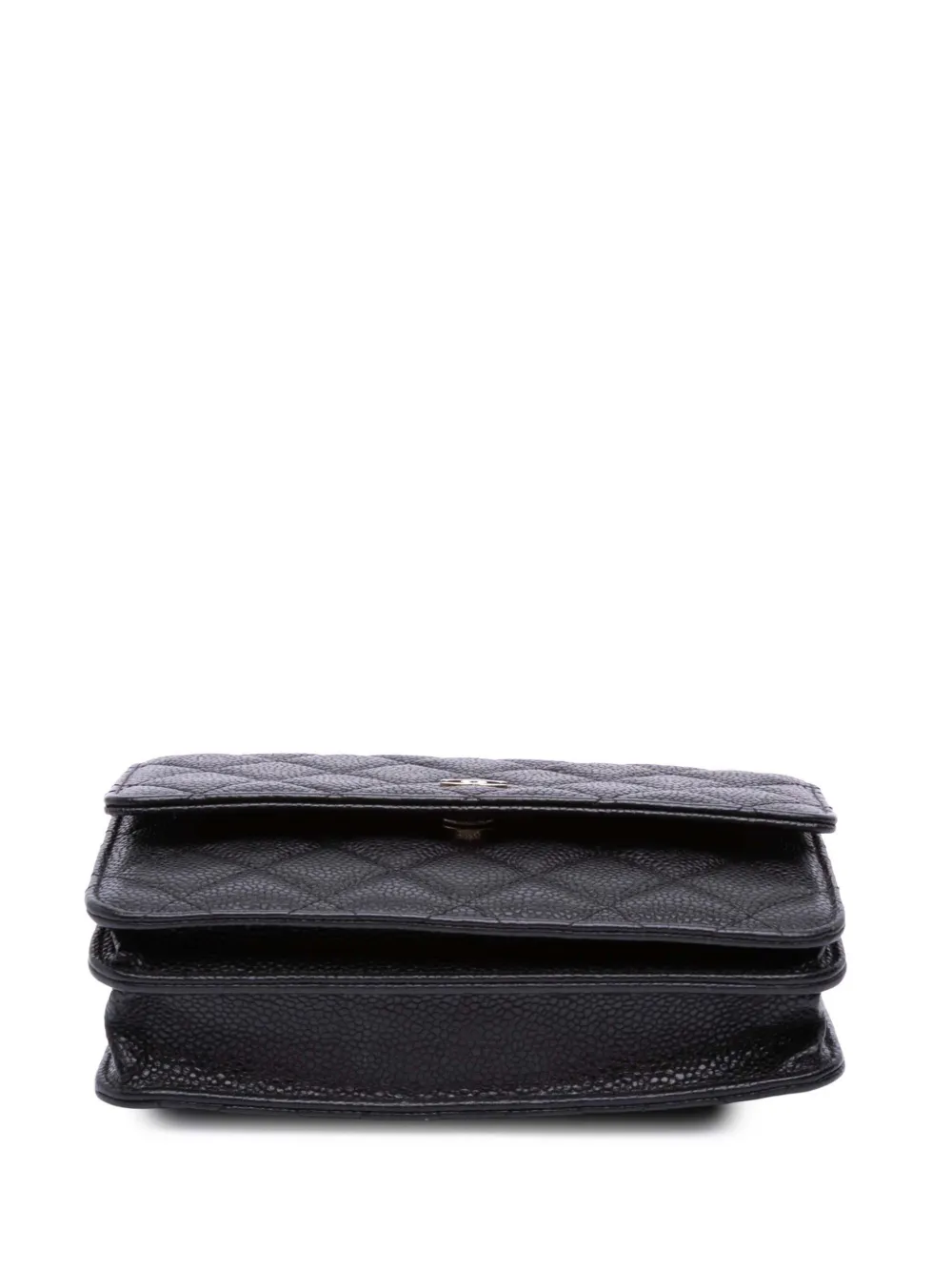 Pre-owned Chanel 2018 Quilted Caviar Square Wallet On Chain Crossbody Bag In Black