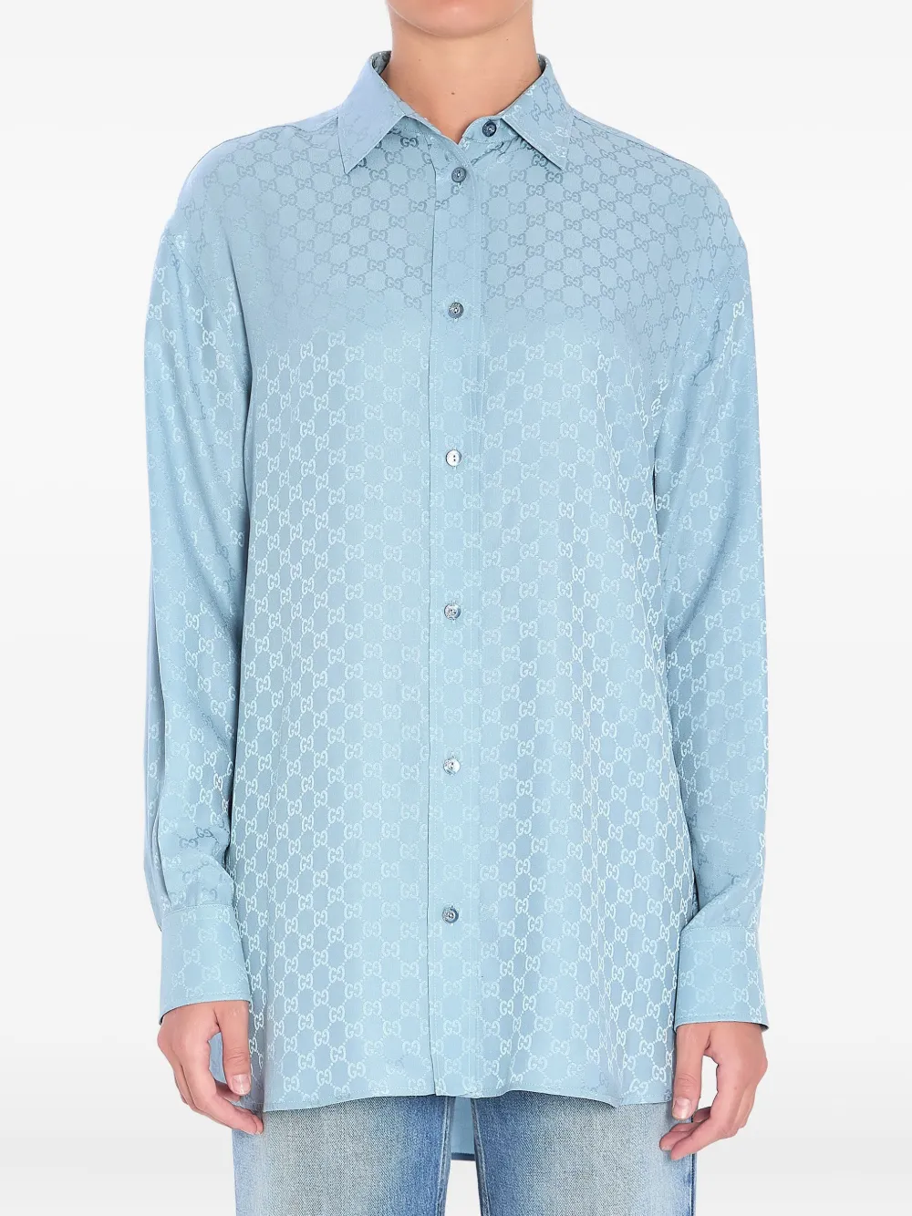 Gucci Zijden blouse met GG-monogram Blauw