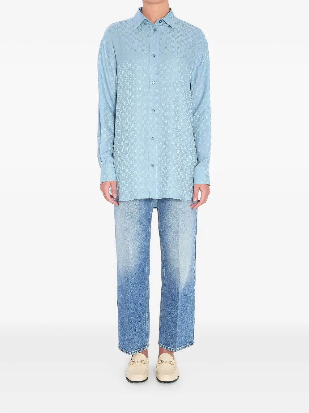 Gucci Zijden blouse met GG-monogram - Blauw