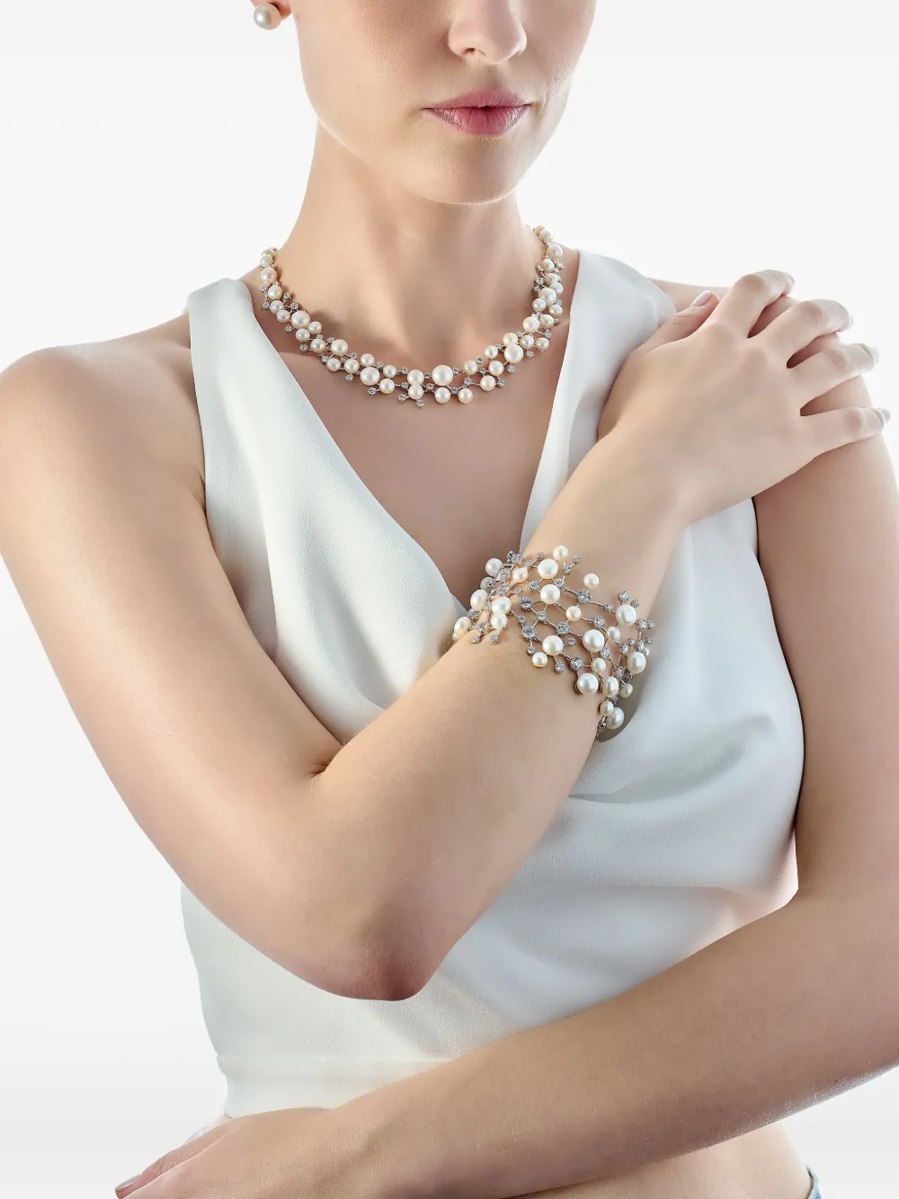 Anabela Chan Rhodium Vermeil Constellation Pearl And Diamond Necklace In Metallic