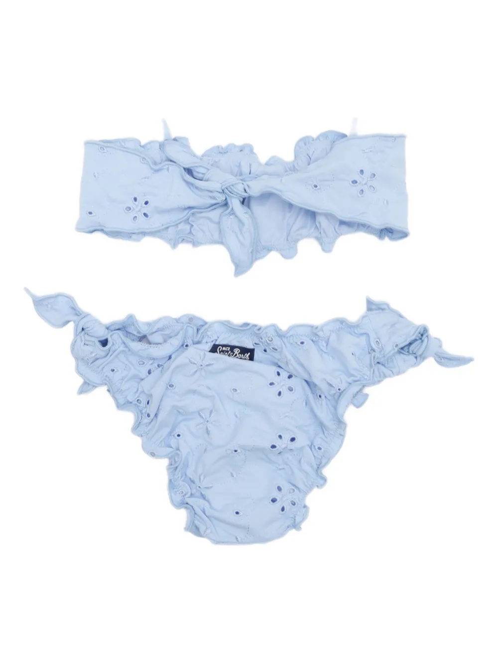 Mc2 Saint Barth Eyelet-embroidered Ruffled Bikini Bottoms In Blue