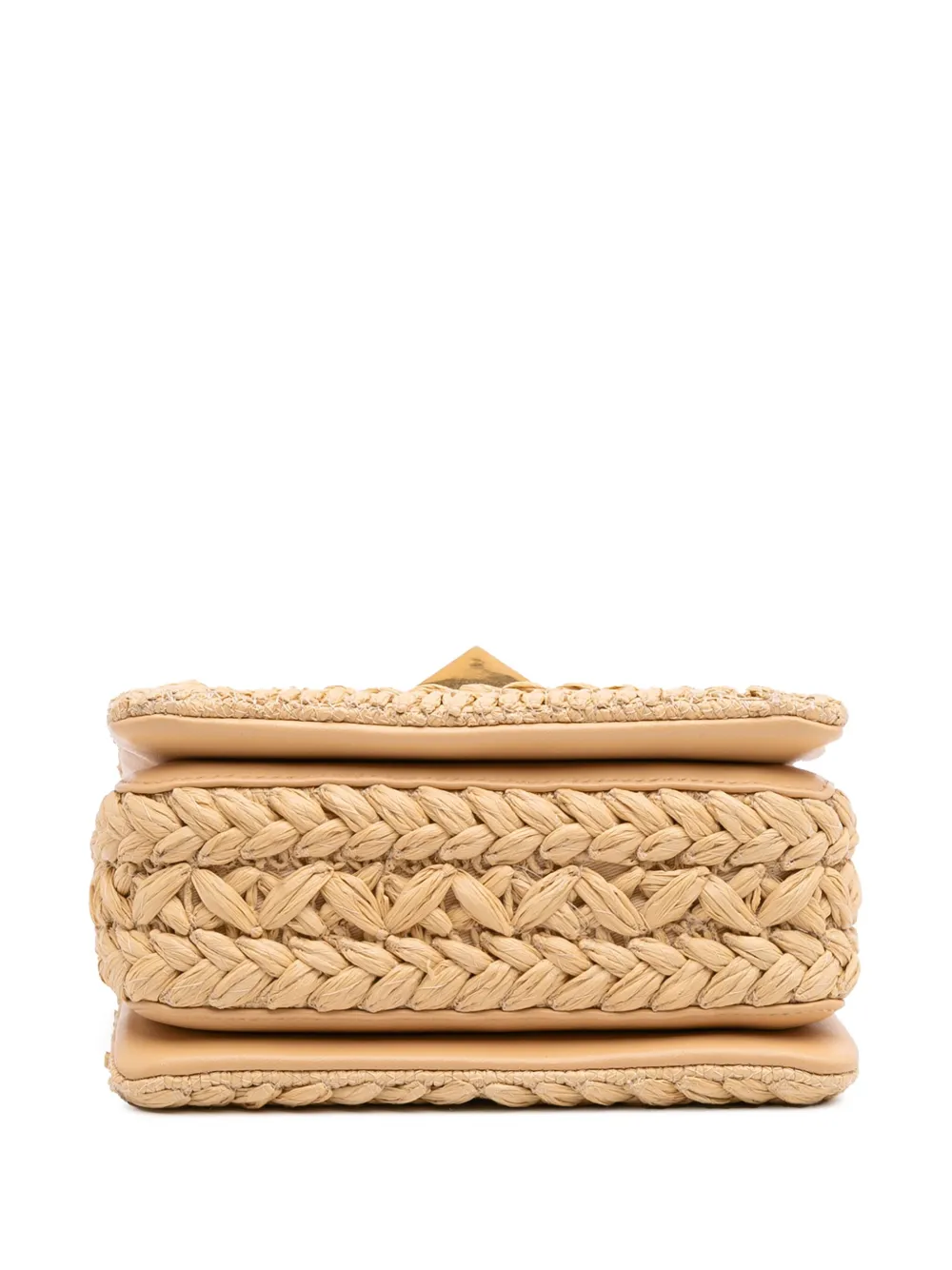 Pre-owned Valentino Garavani 2018-2025 Small Raffia One Stud Crossbody Bag In Brown
